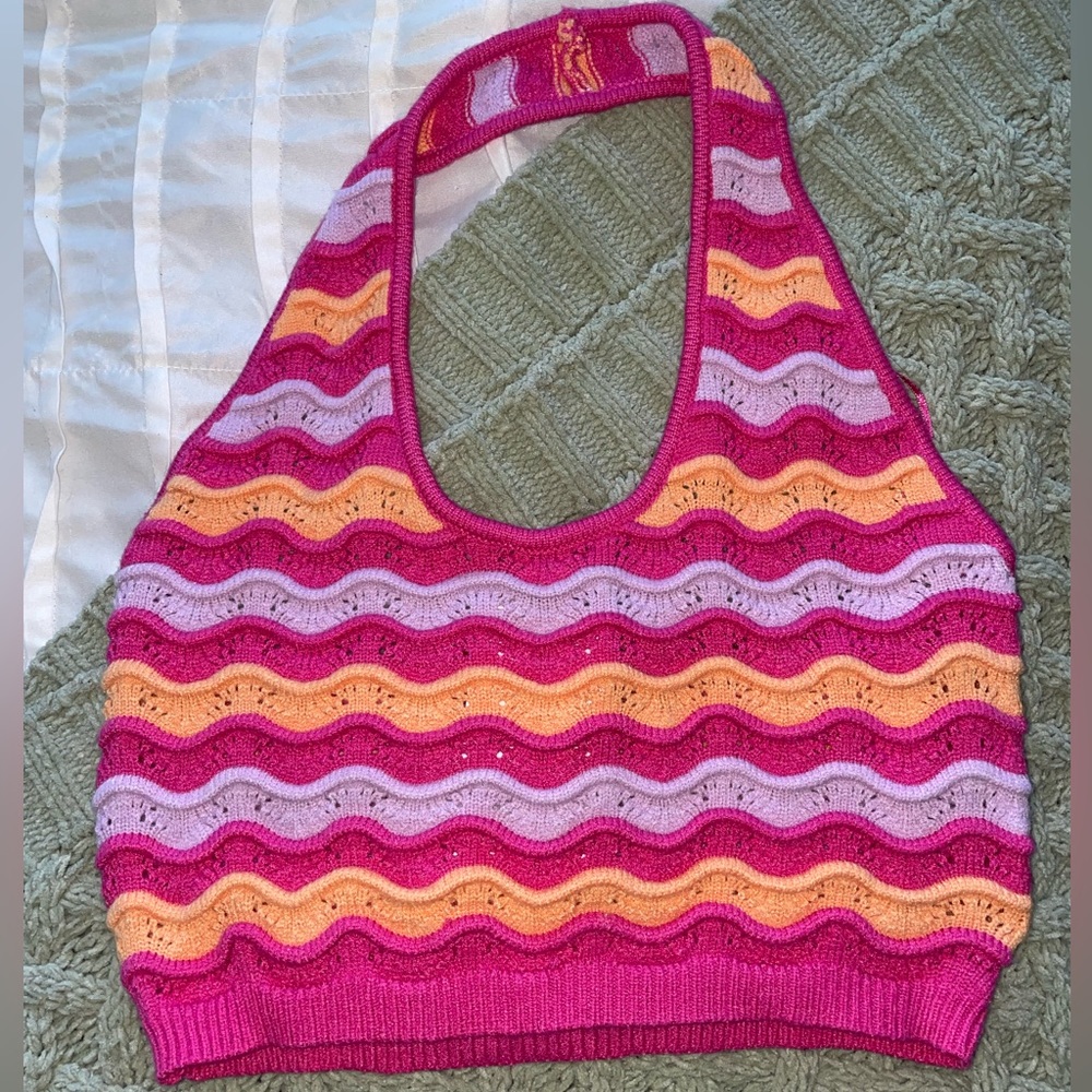 Multi-Color Crochet Cropped Top